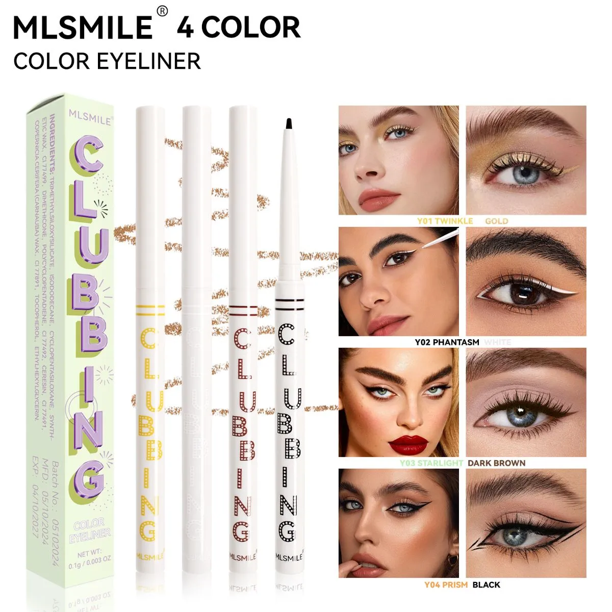 4 Colors Waterproof Gel Eyeliner Pencil Set – Smudge-Proof Long-Lasting Eye Liner, Smooth Highly Pigmented Retractable Eye Makeup Pen with Sharpener, All-Day Wear